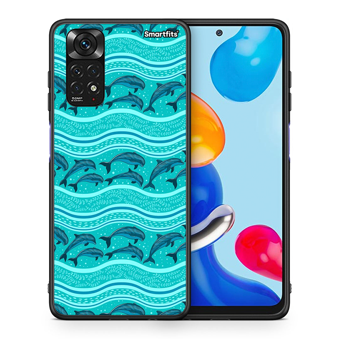 Θήκη Xiaomi Redmi 10/Redmi Note 11 4G Swimming Dolphins από τη Smartfits με σχέδιο στο πίσω μέρος και μαύρο περίβλημα | Xiaomi Redmi 10/Redmi Note 11 4G Swimming Dolphins case with colorful back and black bezels