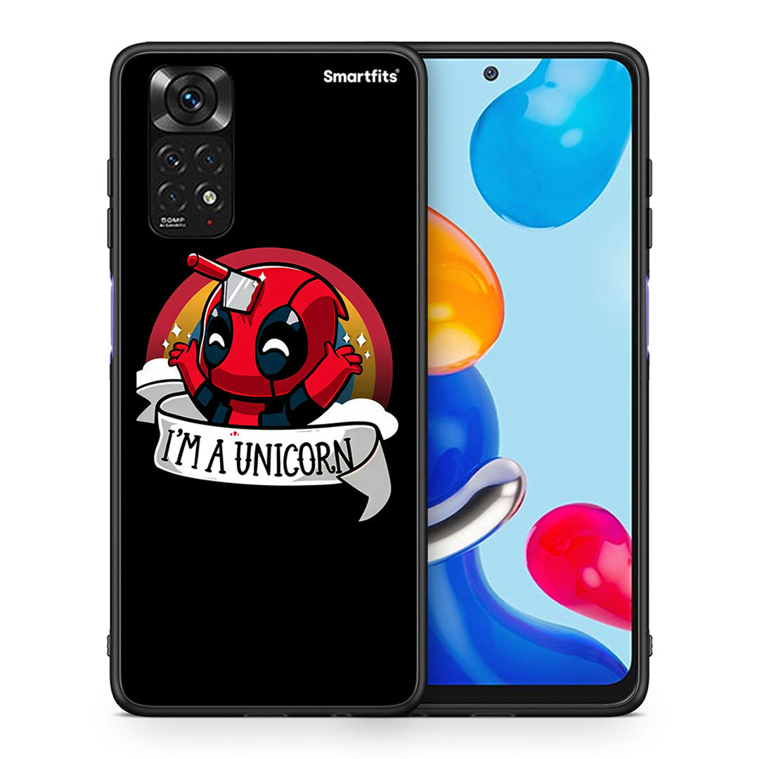 Θήκη Xiaomi Redmi Note 11 Unicorn Deadpool από τη Smartfits με σχέδιο στο πίσω μέρος και μαύρο περίβλημα | Xiaomi Redmi Note 11 Unicorn Deadpool case with colorful back and black bezels