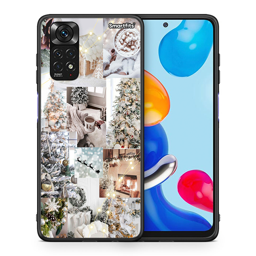 Θήκη Xiaomi Redmi Note 11 White Christmas από τη Smartfits με σχέδιο στο πίσω μέρος και μαύρο περίβλημα | Xiaomi Redmi Note 11 White Christmas case with colorful back and black bezels