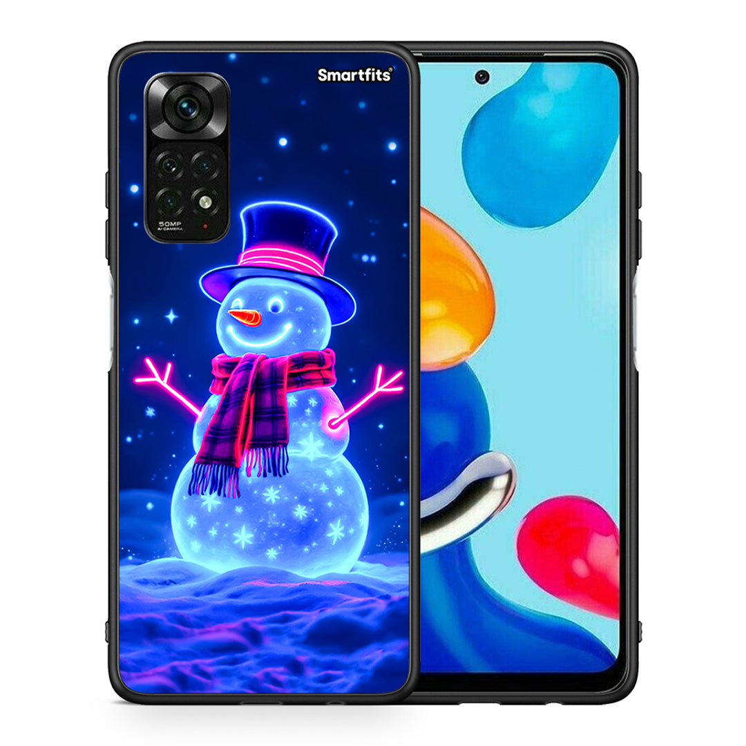 Θήκη Xiaomi Redmi Note 11 Pro 5G Christmas Neon Snowman από τη Smartfits με σχέδιο στο πίσω μέρος και μαύρο περίβλημα | Xiaomi Redmi Note 11 Pro 5G Christmas Neon Snowman case with colorful back and black bezels