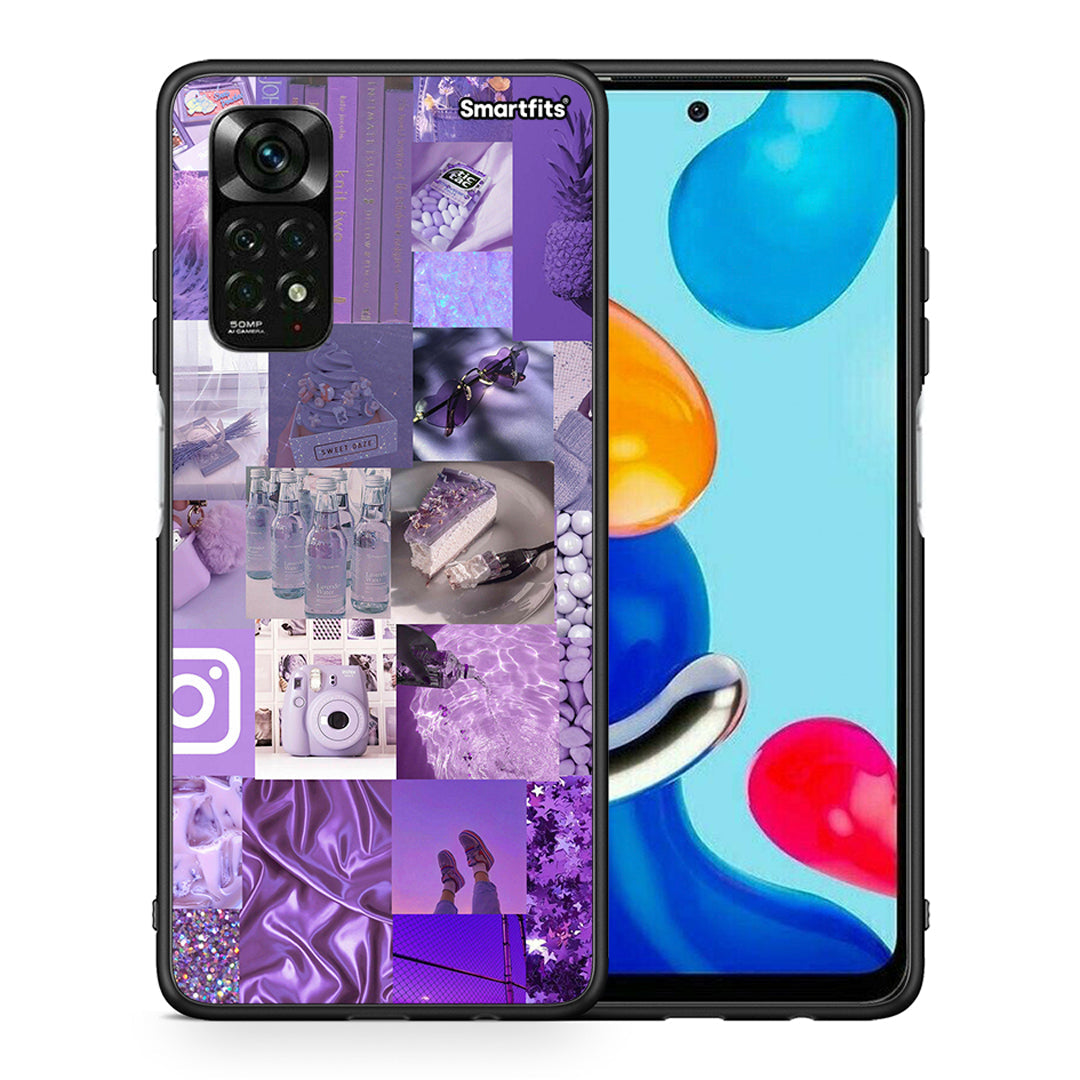 Θήκη Xiaomi Redmi Note 11 Pro 5G Purple Aesthetic Collage από τη Smartfits με σχέδιο στο πίσω μέρος και μαύρο περίβλημα | Xiaomi Redmi Note 11 Pro 5G Purple Aesthetic Collage case with colorful back and black bezels