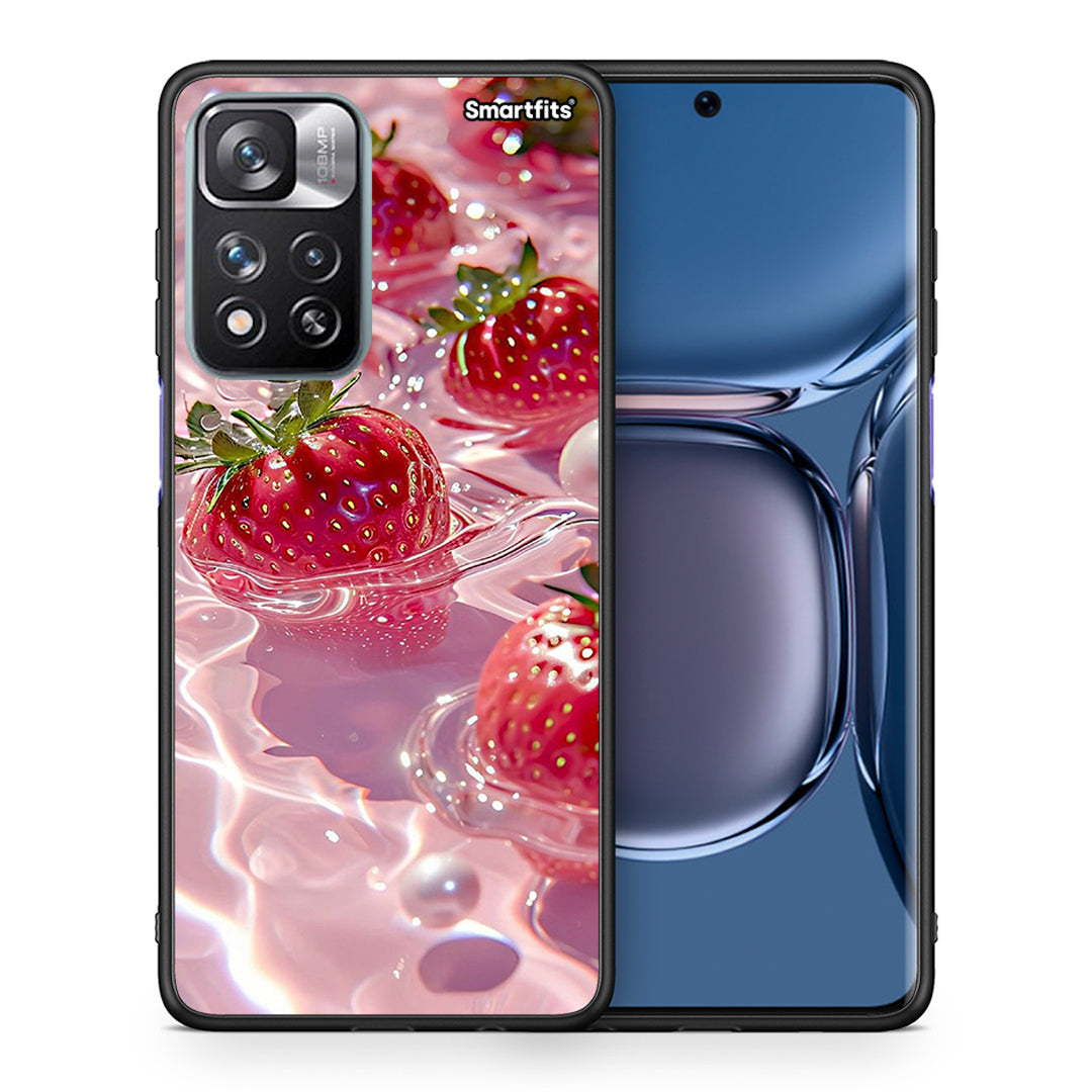 Θήκη Xiaomi Redmi Note 11 Pro/11 Pro+ Juicy Strawberries από τη Smartfits με σχέδιο στο πίσω μέρος και μαύρο περίβλημα | Xiaomi Redmi Note 11 Pro/11 Pro+ Juicy Strawberries case with colorful back and black bezels