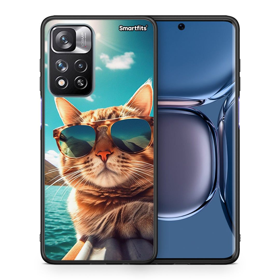 Θήκη Xiaomi Redmi Note 11 Pro/11 Pro+ Summer Cat από τη Smartfits με σχέδιο στο πίσω μέρος και μαύρο περίβλημα | Xiaomi Redmi Note 11 Pro/11 Pro+ Summer Cat case with colorful back and black bezels