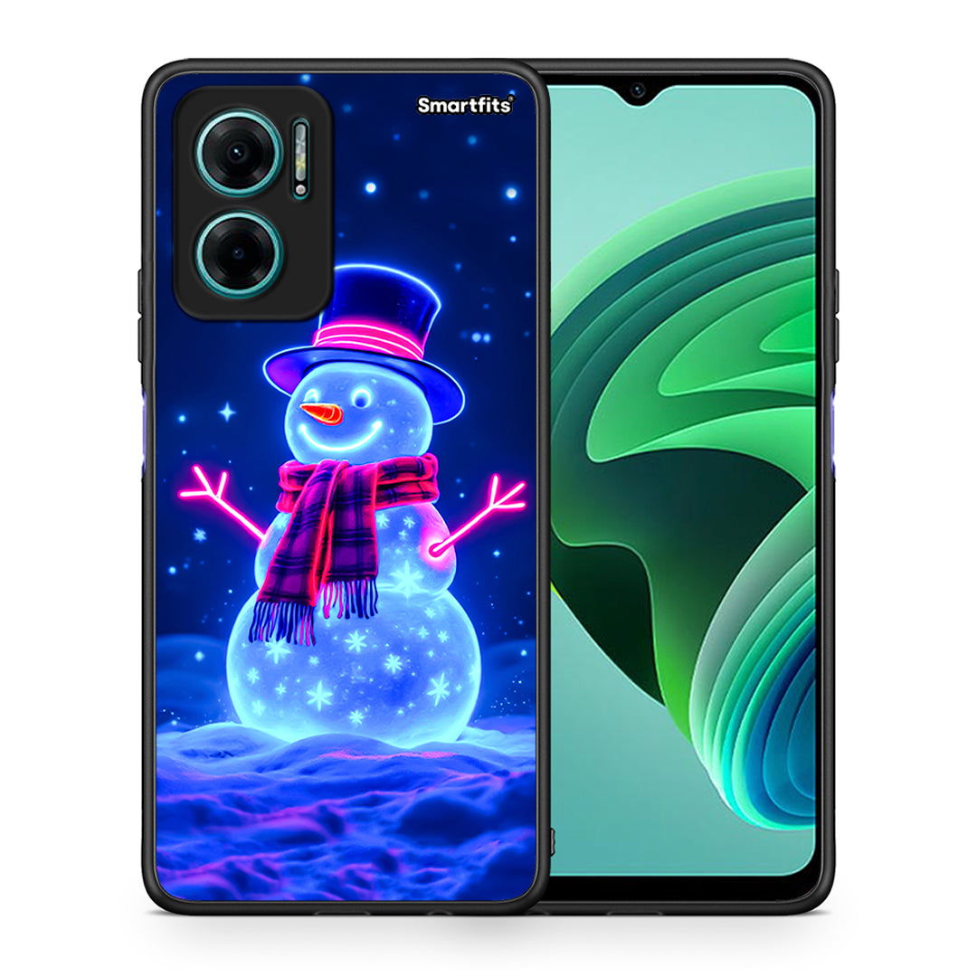 Θήκη Xiaomi Redmi Note 11E Christmas Neon Snowman από τη Smartfits με σχέδιο στο πίσω μέρος και μαύρο περίβλημα | Xiaomi Redmi Note 11E Christmas Neon Snowman case with colorful back and black bezels