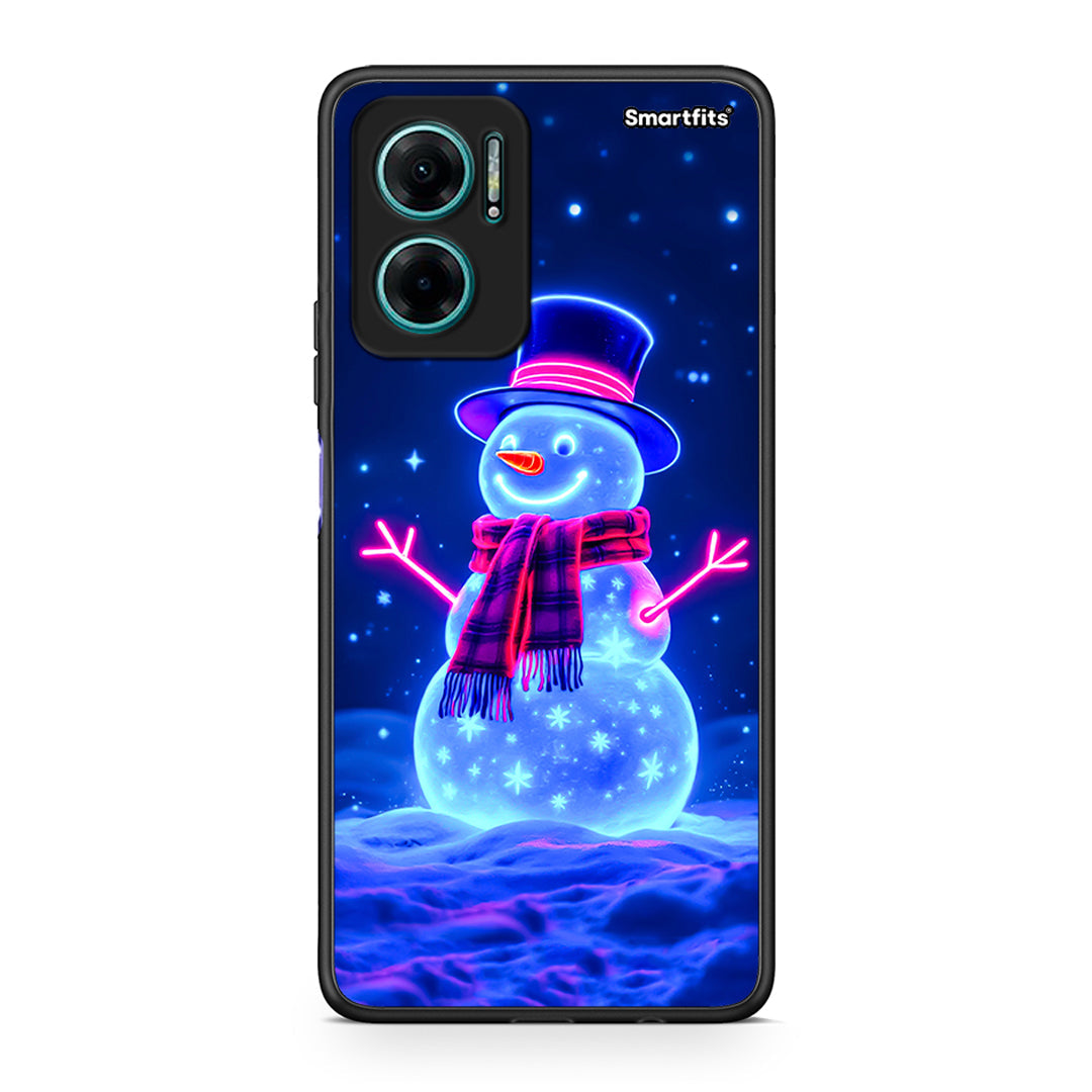 Xiaomi Redmi Note 11E Christmas Neon Snowman θήκη από τη Smartfits με σχέδιο στο πίσω μέρος και μαύρο περίβλημα | Smartphone case with colorful back and black bezels by Smartfits