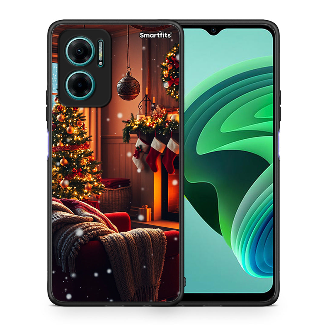 Θήκη Xiaomi Redmi Note 11E Home For Christmas από τη Smartfits με σχέδιο στο πίσω μέρος και μαύρο περίβλημα | Xiaomi Redmi Note 11E Home For Christmas case with colorful back and black bezels