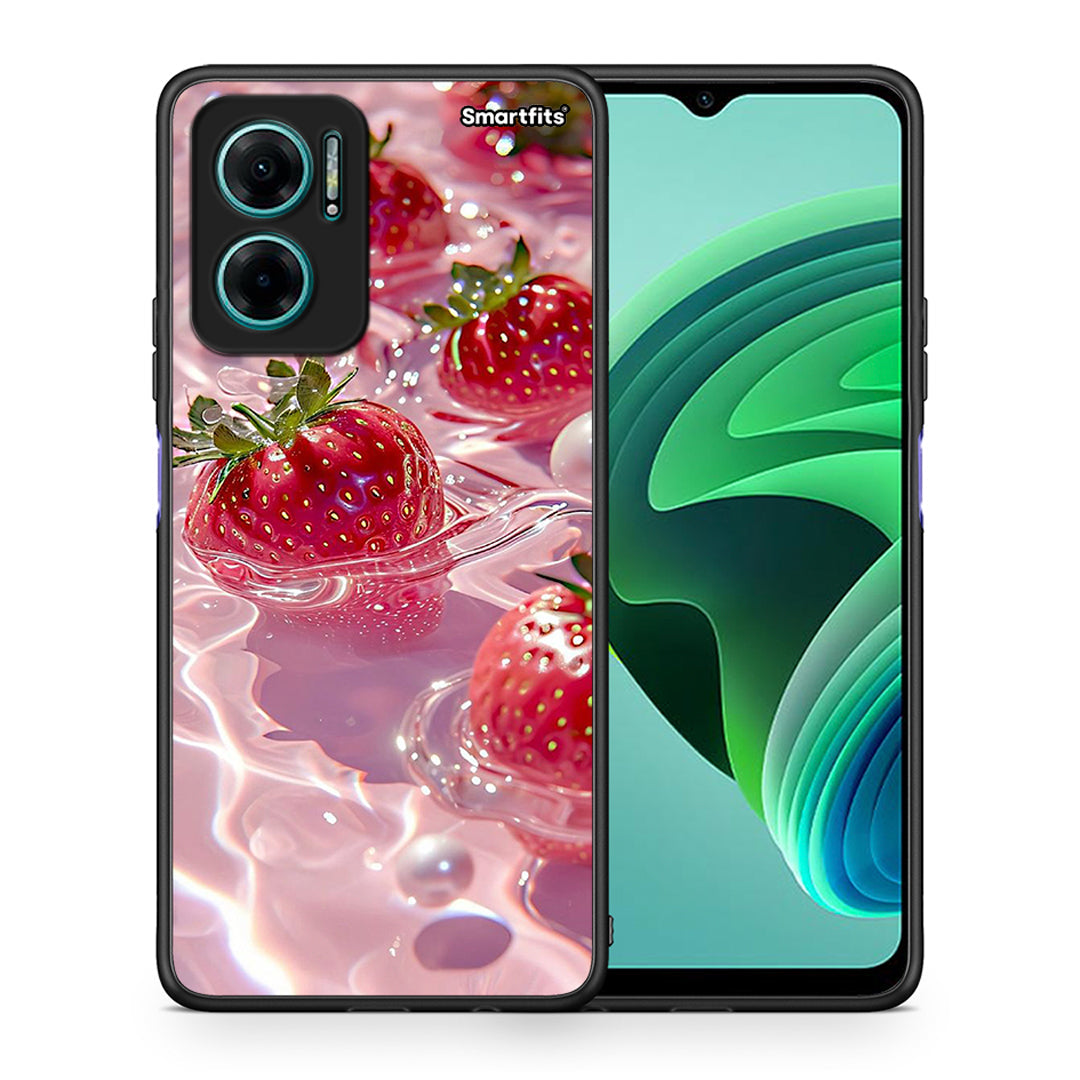 Θήκη Xiaomi Redmi Note 11E Juicy Strawberries από τη Smartfits με σχέδιο στο πίσω μέρος και μαύρο περίβλημα | Xiaomi Redmi Note 11E Juicy Strawberries case with colorful back and black bezels