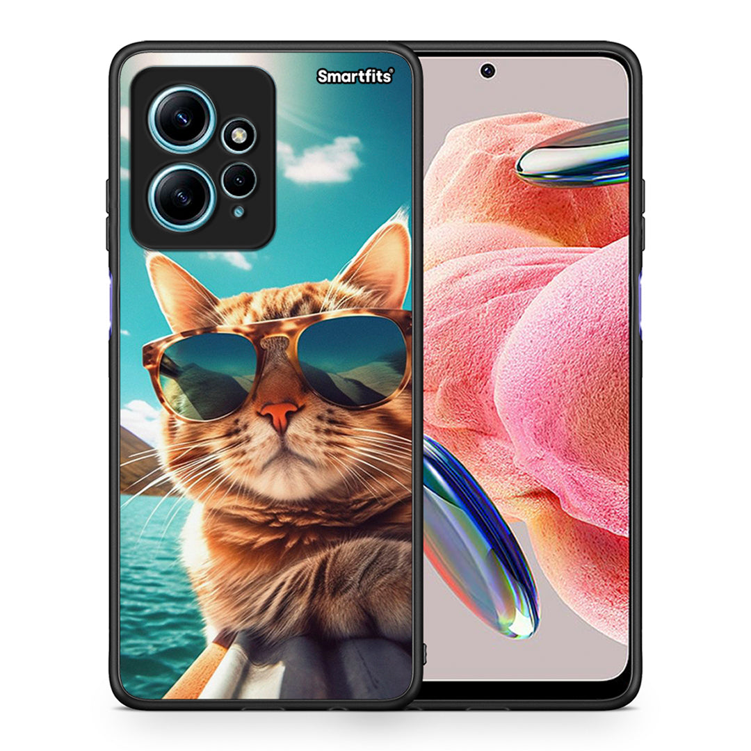 Θήκη Xiaomi Redmi Note 12 4G / Redmi K60 Pro Summer Cat από τη Smartfits με σχέδιο στο πίσω μέρος και μαύρο περίβλημα | Xiaomi Redmi Note 12 4G / Redmi K60 Pro Summer Cat Case with Colorful Back and Black Bezels