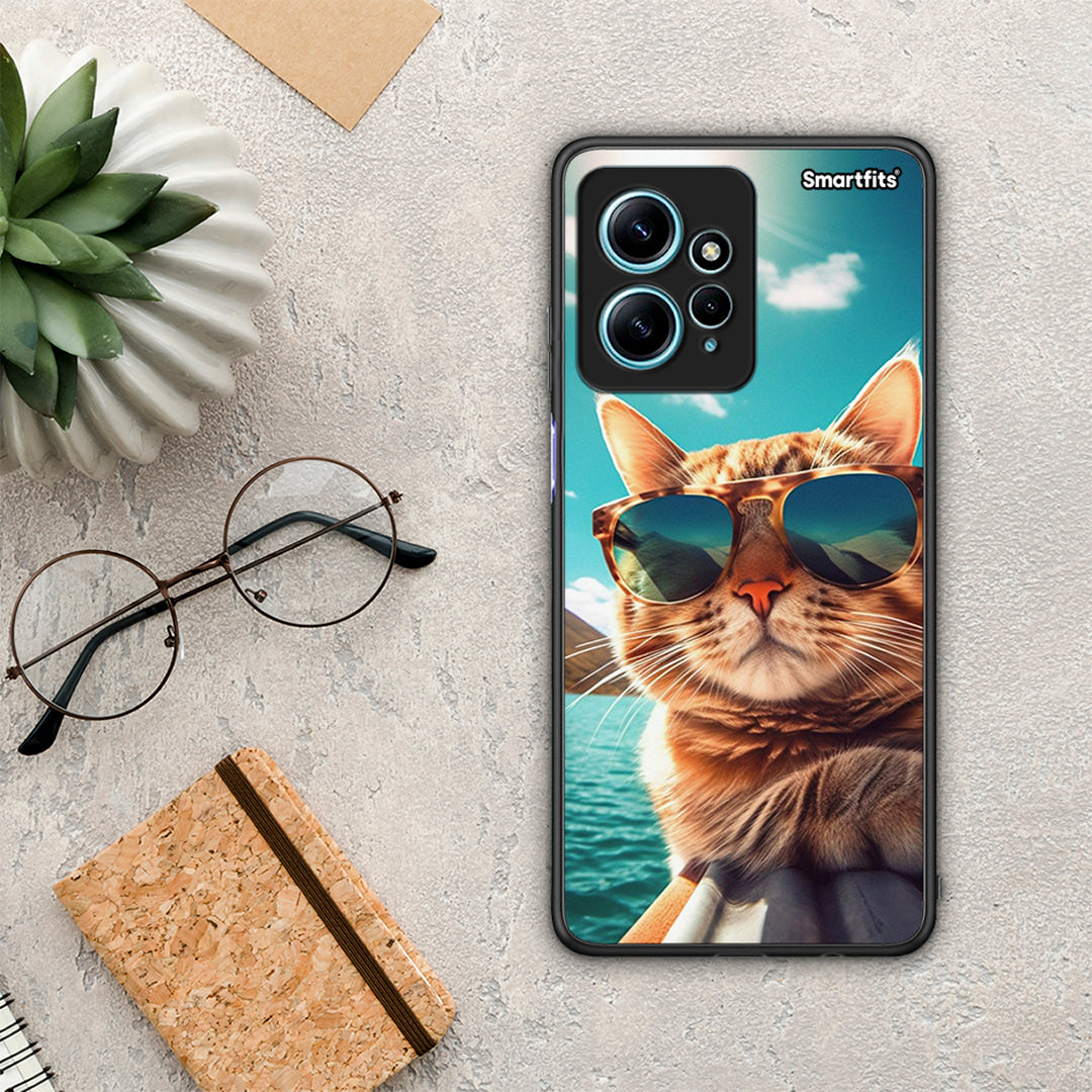 Θήκη Xiaomi Redmi Note 12 4G / Redmi K60 Pro Summer Cat από τη Smartfits με σχέδιο στο πίσω μέρος και μαύρο περίβλημα | Xiaomi Redmi Note 12 4G / Redmi K60 Pro Summer Cat Case with Colorful Back and Black Bezels