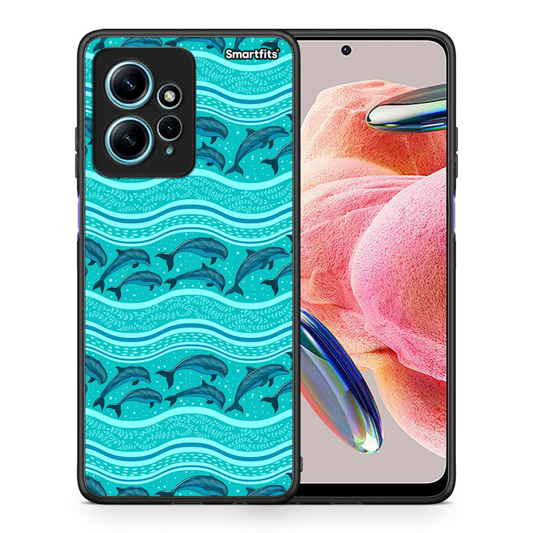 Θήκη Xiaomi Redmi Note 12 4G / Redmi K60 Pro Swimming Dolphins από τη Smartfits με σχέδιο στο πίσω μέρος και μαύρο περίβλημα | Xiaomi Redmi Note 12 4G / Redmi K60 Pro Swimming Dolphins Case with Colorful Back and Black Bezels