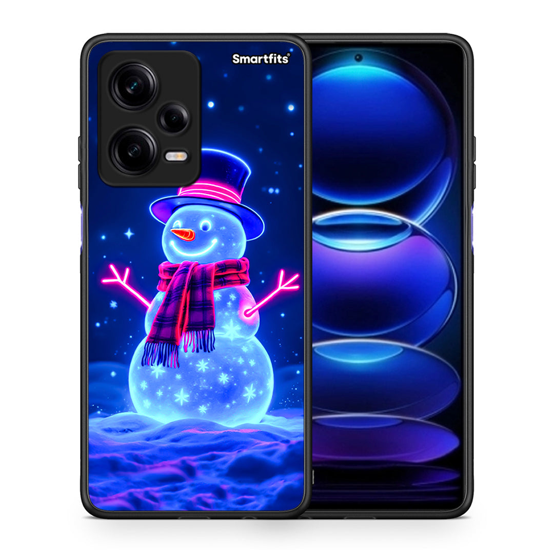 Θήκη Xiaomi Redmi Note 12 Pro 5G Christmas Neon Snowman από τη Smartfits με σχέδιο στο πίσω μέρος και μαύρο περίβλημα | Xiaomi Redmi Note 12 Pro 5G Christmas Neon Snowman Case with Colorful Back and Black Bezels