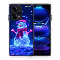 Thumbnail for Θήκη Xiaomi Redmi Note 12 Pro 5G Christmas Neon Snowman από τη Smartfits με σχέδιο στο πίσω μέρος και μαύρο περίβλημα | Xiaomi Redmi Note 12 Pro 5G Christmas Neon Snowman Case with Colorful Back and Black Bezels