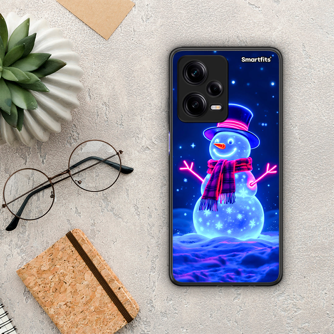 Θήκη Xiaomi Redmi Note 12 Pro 5G Christmas Neon Snowman από τη Smartfits με σχέδιο στο πίσω μέρος και μαύρο περίβλημα | Xiaomi Redmi Note 12 Pro 5G Christmas Neon Snowman Case with Colorful Back and Black Bezels