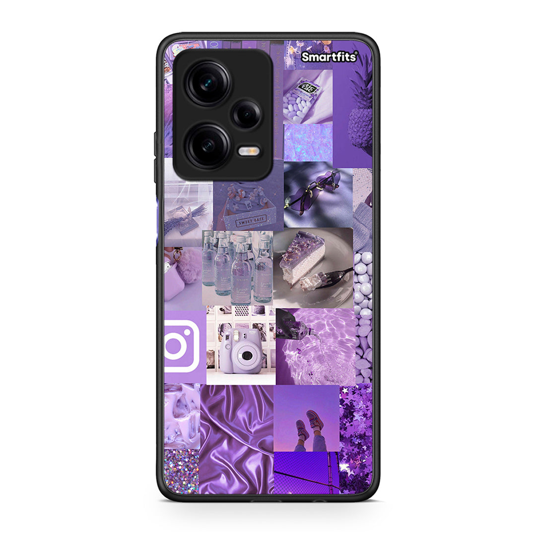 Θήκη Xiaomi Redmi Note 12 Pro 5G Purple Aesthetic Collage από τη Smartfits με σχέδιο στο πίσω μέρος και μαύρο περίβλημα | Xiaomi Redmi Note 12 Pro 5G Purple Aesthetic Collage Case with Colorful Back and Black Bezels