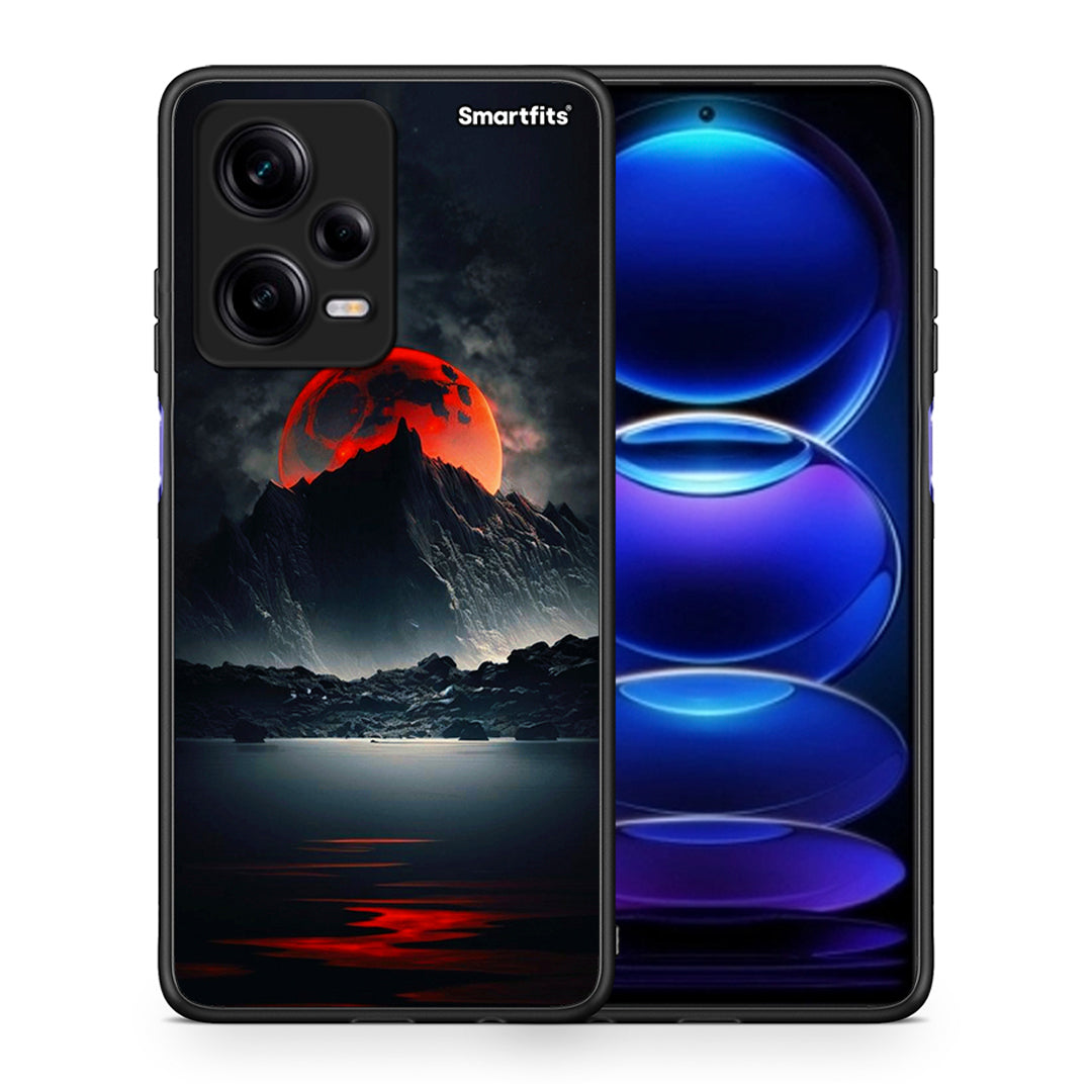 Θήκη Xiaomi Redmi Note 12 Pro 5G Red Full Moon από τη Smartfits με σχέδιο στο πίσω μέρος και μαύρο περίβλημα | Xiaomi Redmi Note 12 Pro 5G Red Full Moon Case with Colorful Back and Black Bezels