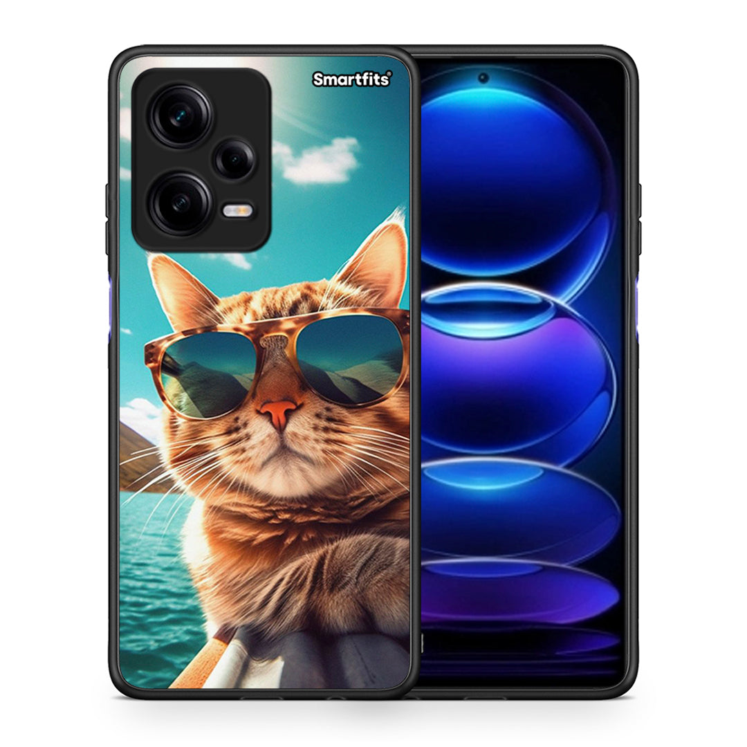 Θήκη Xiaomi Redmi Note 12 Pro 5G Summer Cat από τη Smartfits με σχέδιο στο πίσω μέρος και μαύρο περίβλημα | Xiaomi Redmi Note 12 Pro 5G Summer Cat Case with Colorful Back and Black Bezels