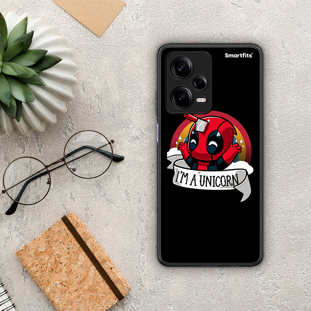 Θήκη Xiaomi Redmi Note 12 Pro 5G Unicorn Deadpool από τη Smartfits με σχέδιο στο πίσω μέρος και μαύρο περίβλημα | Xiaomi Redmi Note 12 Pro 5G Unicorn Deadpool Case with Colorful Back and Black Bezels