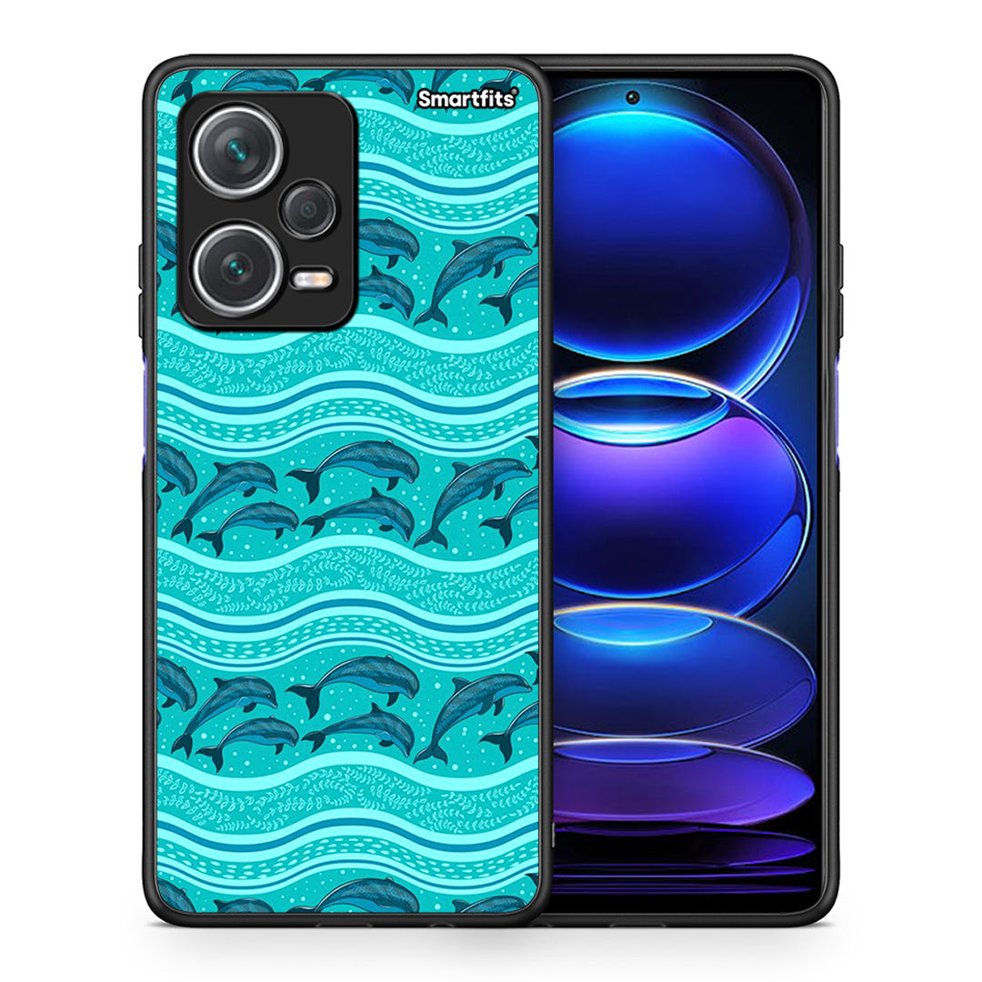 Θήκη Xiaomi Redmi Note 12 Pro+ / 12 Pro Discovery Swimming Dolphins από τη Smartfits με σχέδιο στο πίσω μέρος και μαύρο περίβλημα | Xiaomi Redmi Note 12 Pro+ / 12 Pro Discovery Swimming Dolphins case with colorful back and black bezels