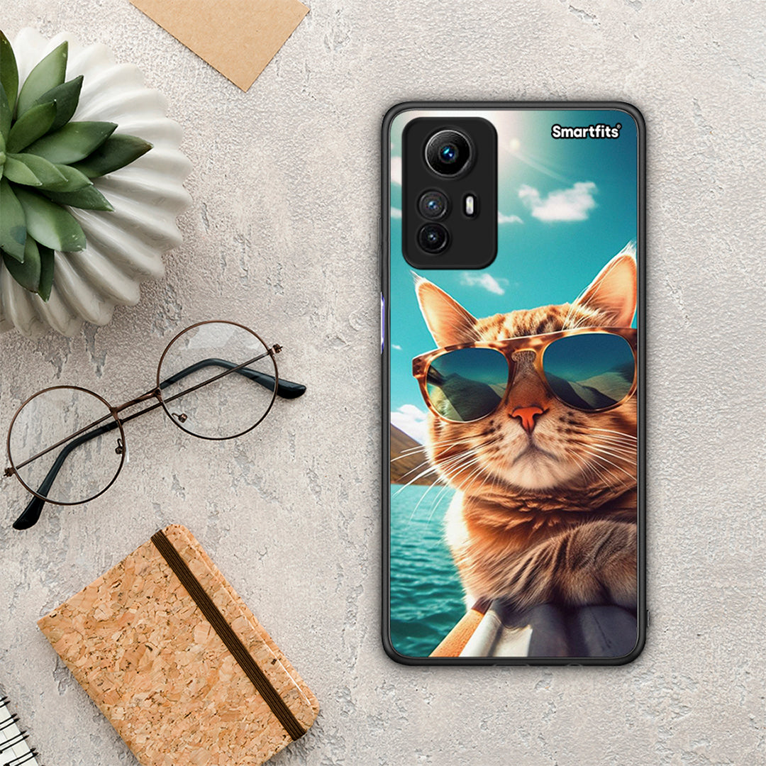 Θήκη Xiaomi Redmi Note 12S / Redmi K60 Pro Summer Cat από τη Smartfits με σχέδιο στο πίσω μέρος και μαύρο περίβλημα | Xiaomi Redmi Note 12S / Redmi K60 Pro Summer Cat Case with Colorful Back and Black Bezels