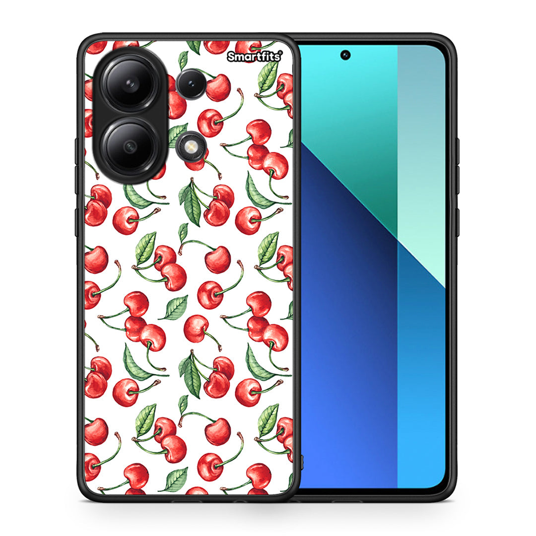 Θήκη Xiaomi Redmi Note 13 4G Cherry Summer από τη Smartfits με σχέδιο στο πίσω μέρος και μαύρο περίβλημα | Xiaomi Redmi Note 13 4G Cherry Summer case with colorful back and black bezels