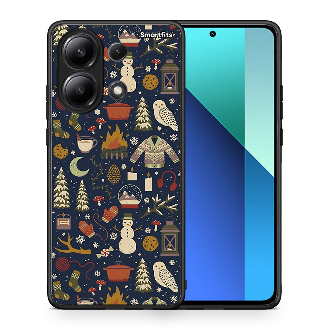 Θήκη Xiaomi Redmi Note 13 4G Christmas Elements από τη Smartfits με σχέδιο στο πίσω μέρος και μαύρο περίβλημα | Xiaomi Redmi Note 13 4G Christmas Elements case with colorful back and black bezels