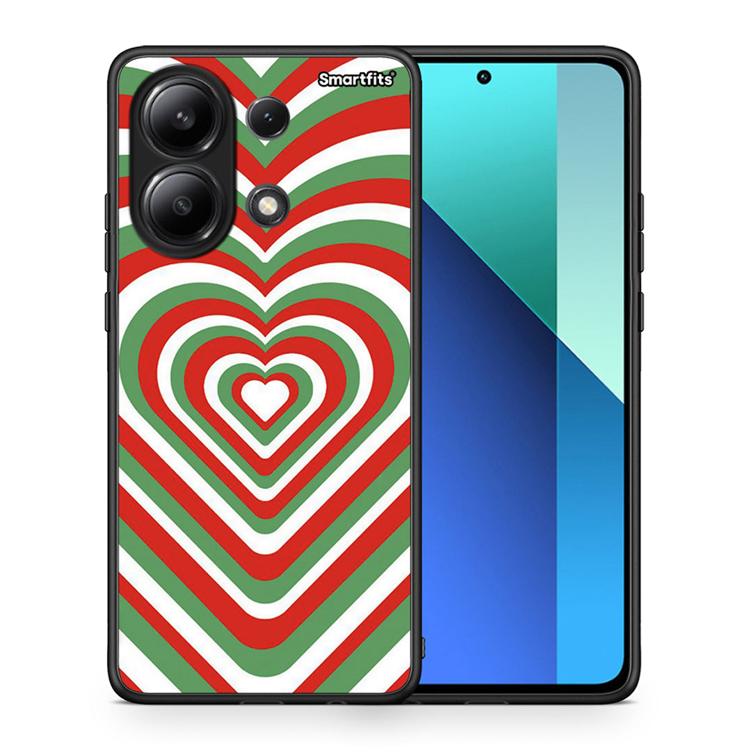 Θήκη Xiaomi Redmi Note 13 4G Christmas Hearts από τη Smartfits με σχέδιο στο πίσω μέρος και μαύρο περίβλημα | Xiaomi Redmi Note 13 4G Christmas Hearts case with colorful back and black bezels