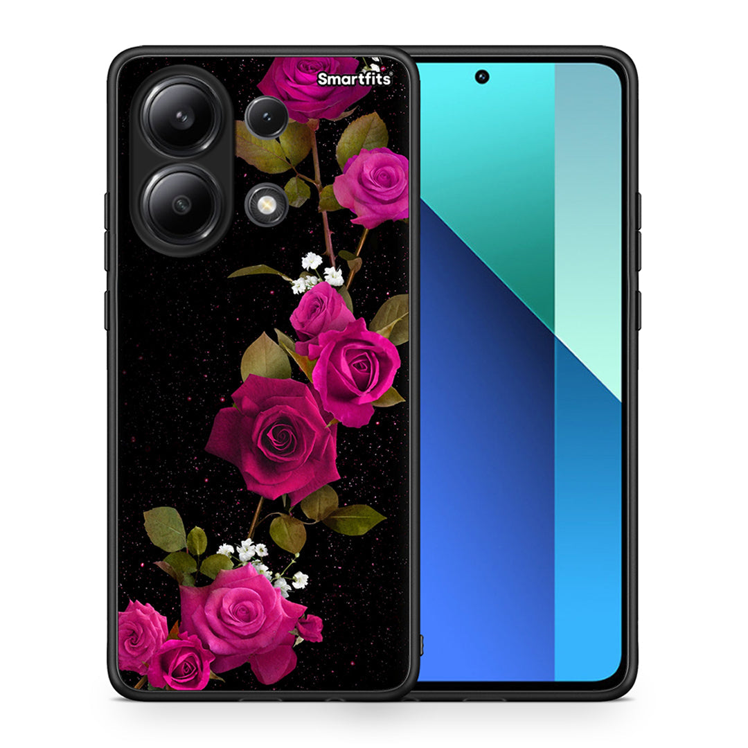 Θήκη Xiaomi Redmi Note 13 4G Red Roses Flower από τη Smartfits με σχέδιο στο πίσω μέρος και μαύρο περίβλημα | Xiaomi Redmi Note 13 4G Red Roses Flower case with colorful back and black bezels