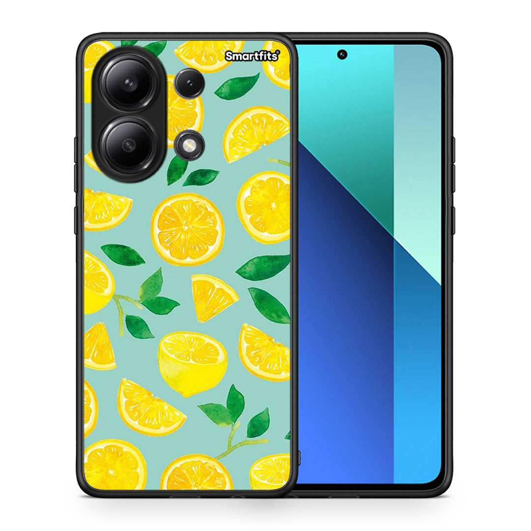 Θήκη Xiaomi Redmi Note 13 4G Lemons από τη Smartfits με σχέδιο στο πίσω μέρος και μαύρο περίβλημα | Xiaomi Redmi Note 13 4G Lemons case with colorful back and black bezels