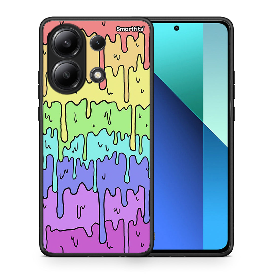 Θήκη Xiaomi Redmi Note 13 4G Melting Rainbow από τη Smartfits με σχέδιο στο πίσω μέρος και μαύρο περίβλημα | Xiaomi Redmi Note 13 4G Melting Rainbow case with colorful back and black bezels