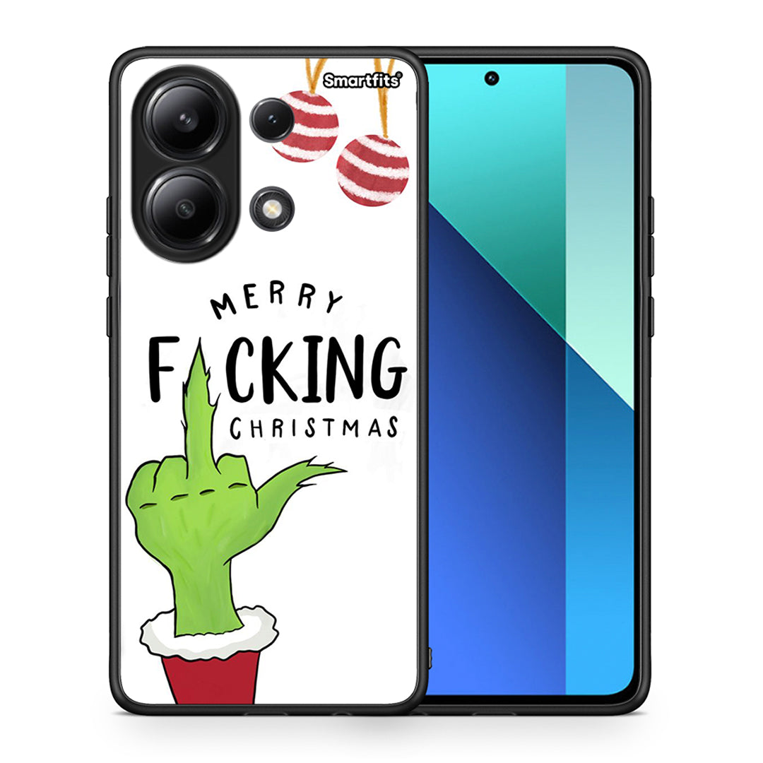 Θήκη Xiaomi Redmi Note 13 4G Merry F Xmas από τη Smartfits με σχέδιο στο πίσω μέρος και μαύρο περίβλημα | Xiaomi Redmi Note 13 4G Merry F Xmas case with colorful back and black bezels