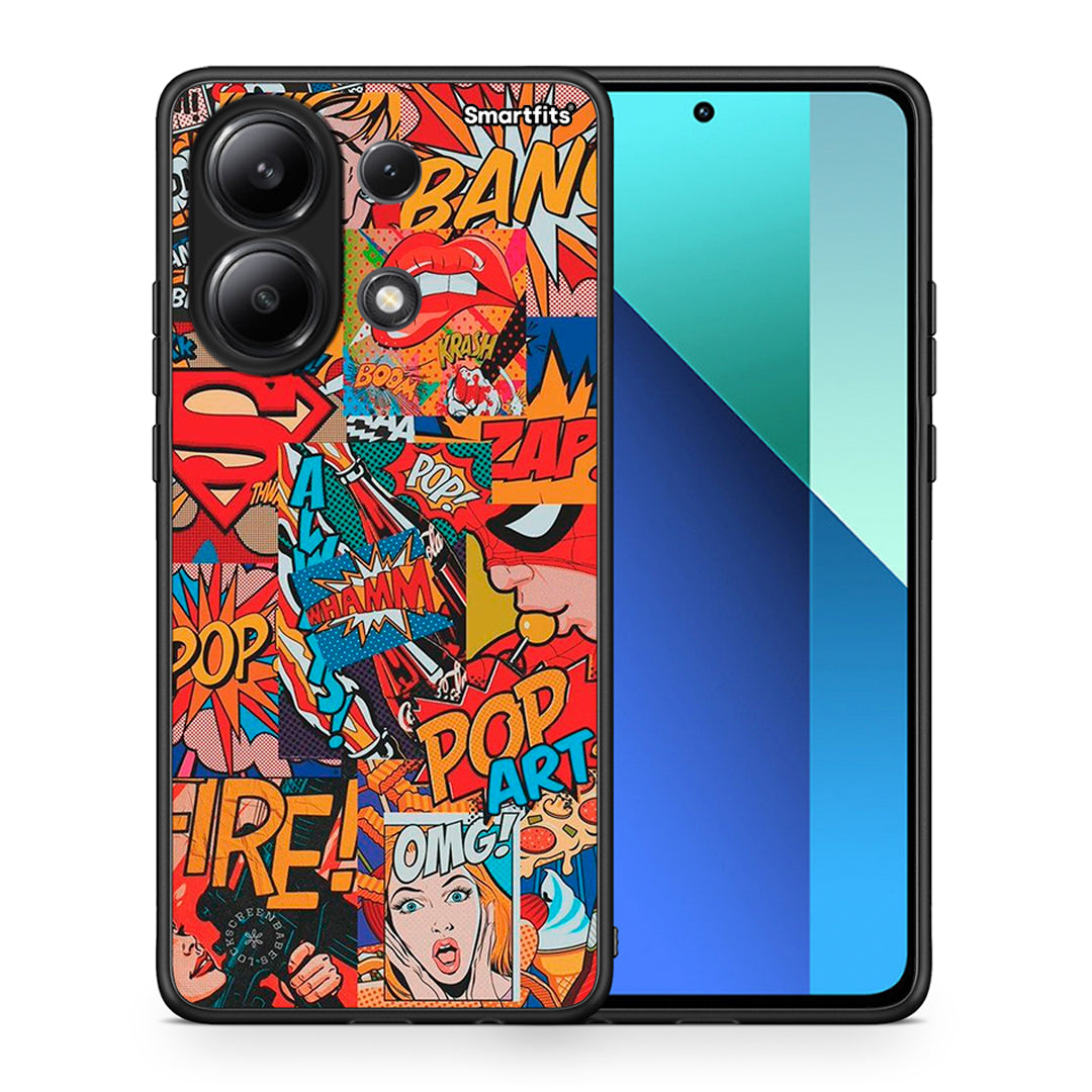 Θήκη Xiaomi Redmi Note 13 4G PopArt OMG από τη Smartfits με σχέδιο στο πίσω μέρος και μαύρο περίβλημα | Xiaomi Redmi Note 13 4G PopArt OMG case with colorful back and black bezels