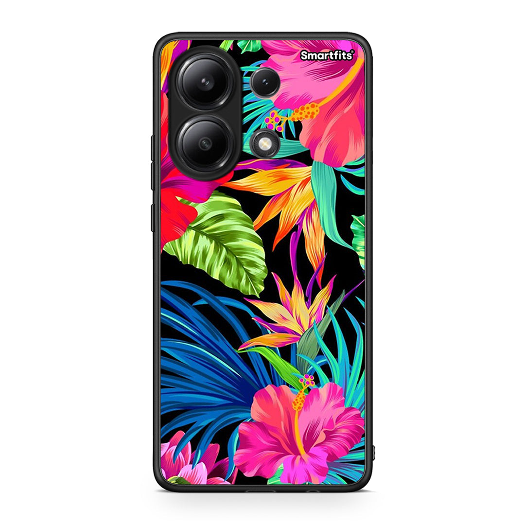 Xiaomi Redmi Note 13 4G Tropical Flowers θήκη από τη Smartfits με σχέδιο στο πίσω μέρος και μαύρο περίβλημα | Smartphone case with colorful back and black bezels by Smartfits