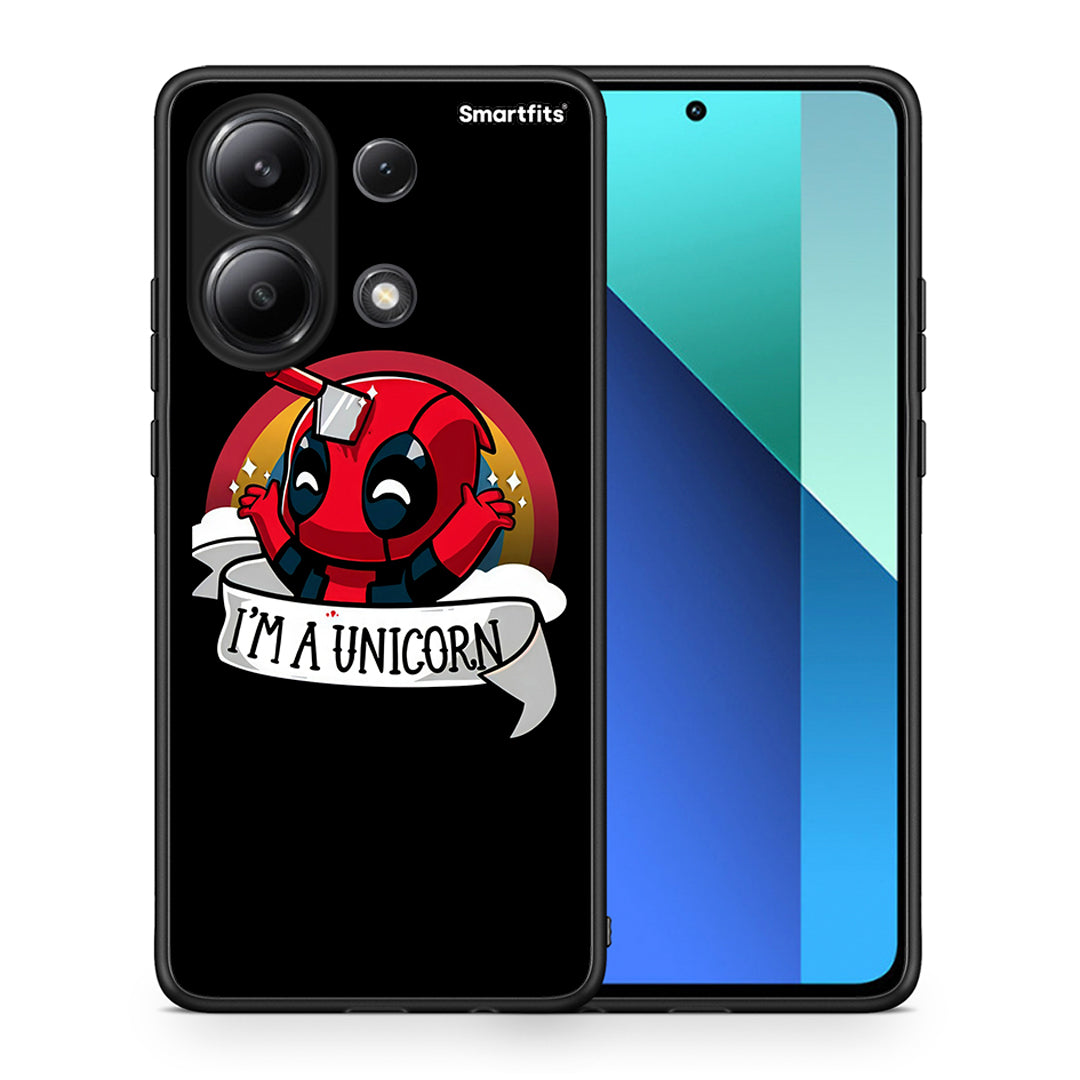 Θήκη Xiaomi Redmi Note 13 4G Unicorn Deadpool από τη Smartfits με σχέδιο στο πίσω μέρος και μαύρο περίβλημα | Xiaomi Redmi Note 13 4G Unicorn Deadpool case with colorful back and black bezels