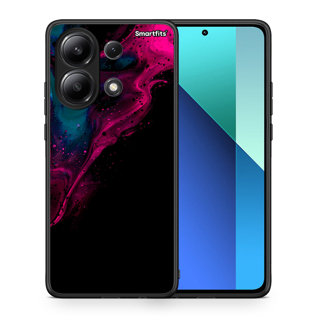 Θήκη Xiaomi Redmi Note 13 4G Pink Black Watercolor από τη Smartfits με σχέδιο στο πίσω μέρος και μαύρο περίβλημα | Xiaomi Redmi Note 13 4G Pink Black Watercolor case with colorful back and black bezels