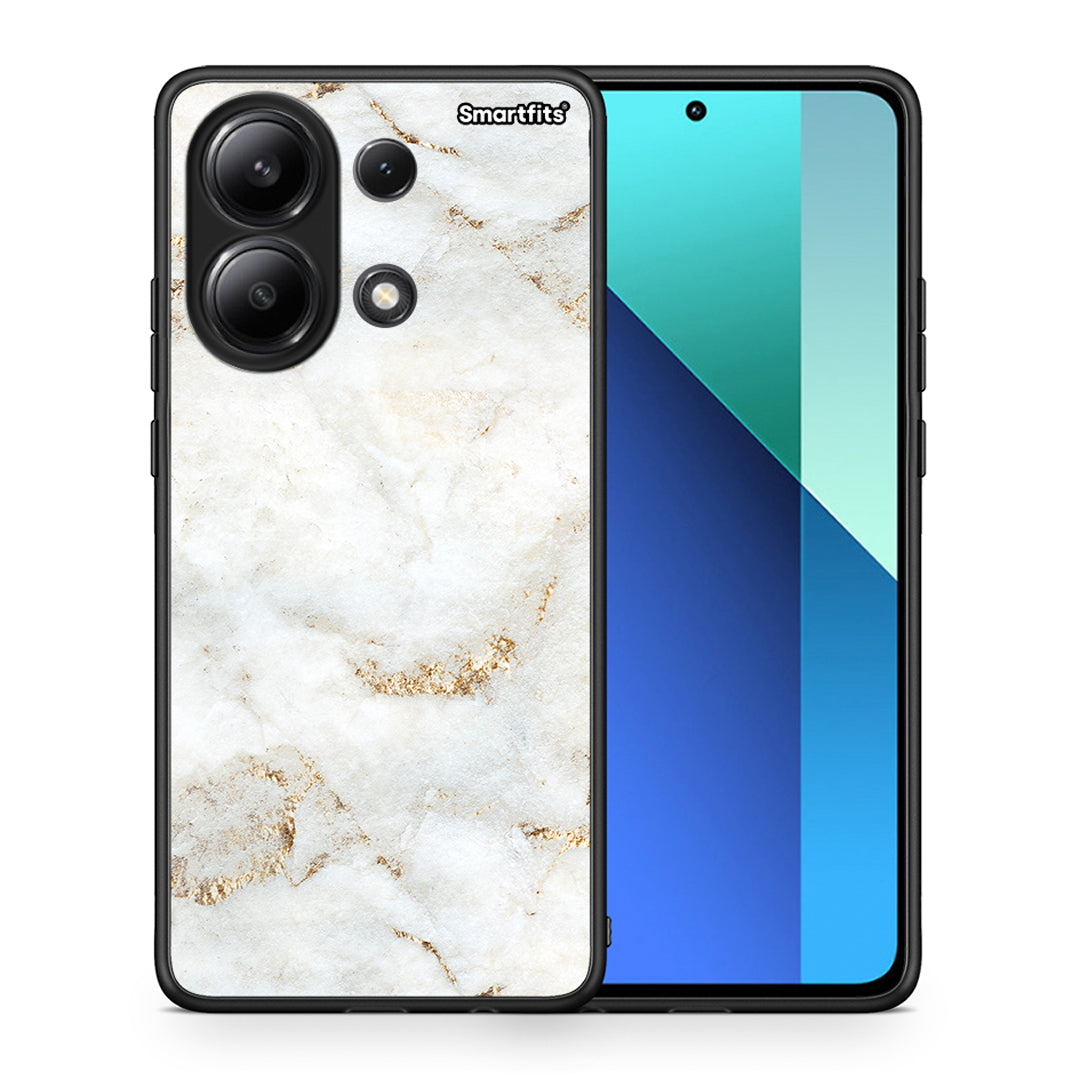 Θήκη Xiaomi Redmi Note 13 4G White Gold Marble από τη Smartfits με σχέδιο στο πίσω μέρος και μαύρο περίβλημα | Xiaomi Redmi Note 13 4G White Gold Marble case with colorful back and black bezels