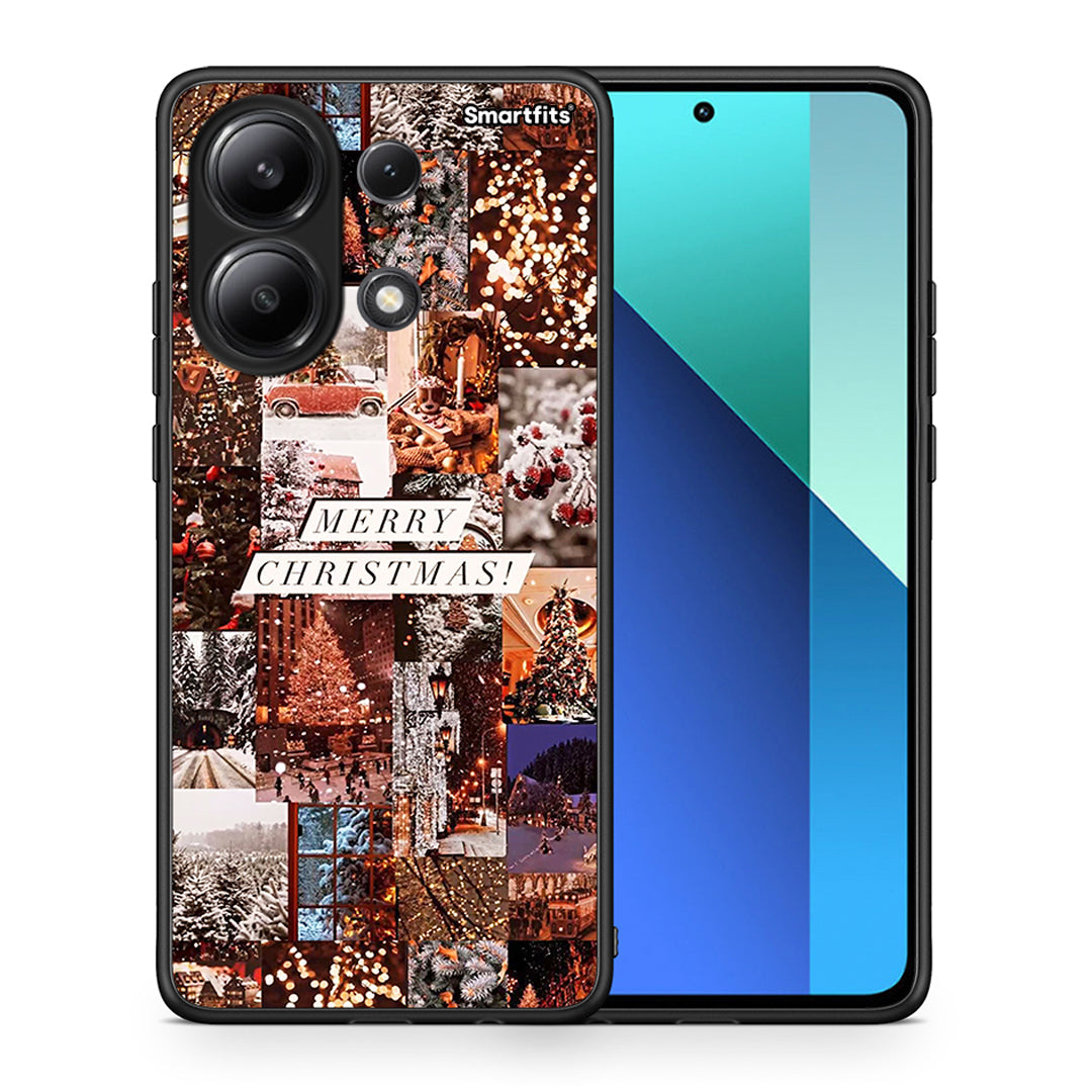 Θήκη Xiaomi Redmi Note 13 4G Xmas Collage από τη Smartfits με σχέδιο στο πίσω μέρος και μαύρο περίβλημα | Xiaomi Redmi Note 13 4G Xmas Collage case with colorful back and black bezels