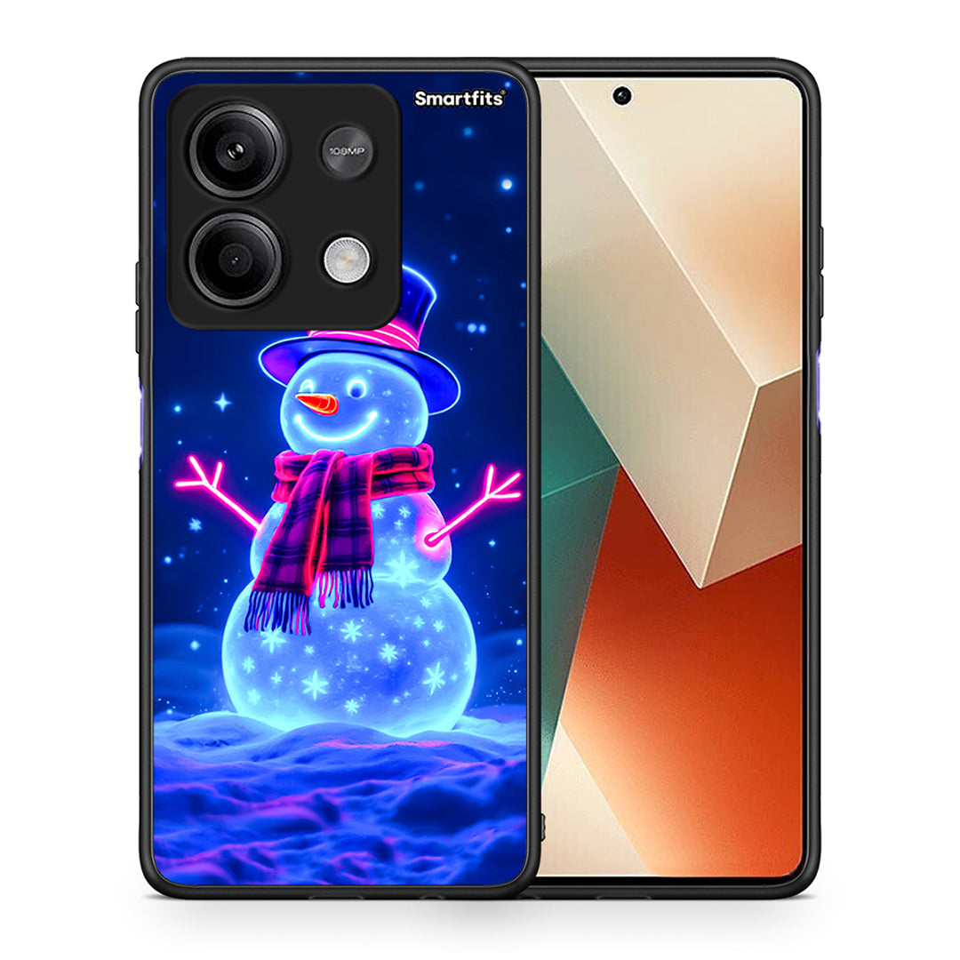 Θήκη Xiaomi Redmi Note 13 5G Christmas Neon Snowman από τη Smartfits με σχέδιο στο πίσω μέρος και μαύρο περίβλημα | Xiaomi Redmi Note 13 5G Christmas Neon Snowman case with colorful back and black bezels