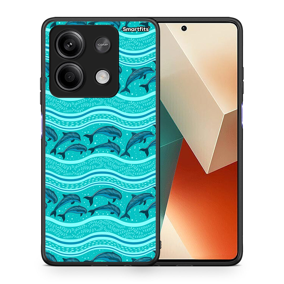 Θήκη Xiaomi Redmi Note 13 5G Swimming Dolphins από τη Smartfits με σχέδιο στο πίσω μέρος και μαύρο περίβλημα | Xiaomi Redmi Note 13 5G Swimming Dolphins case with colorful back and black bezels