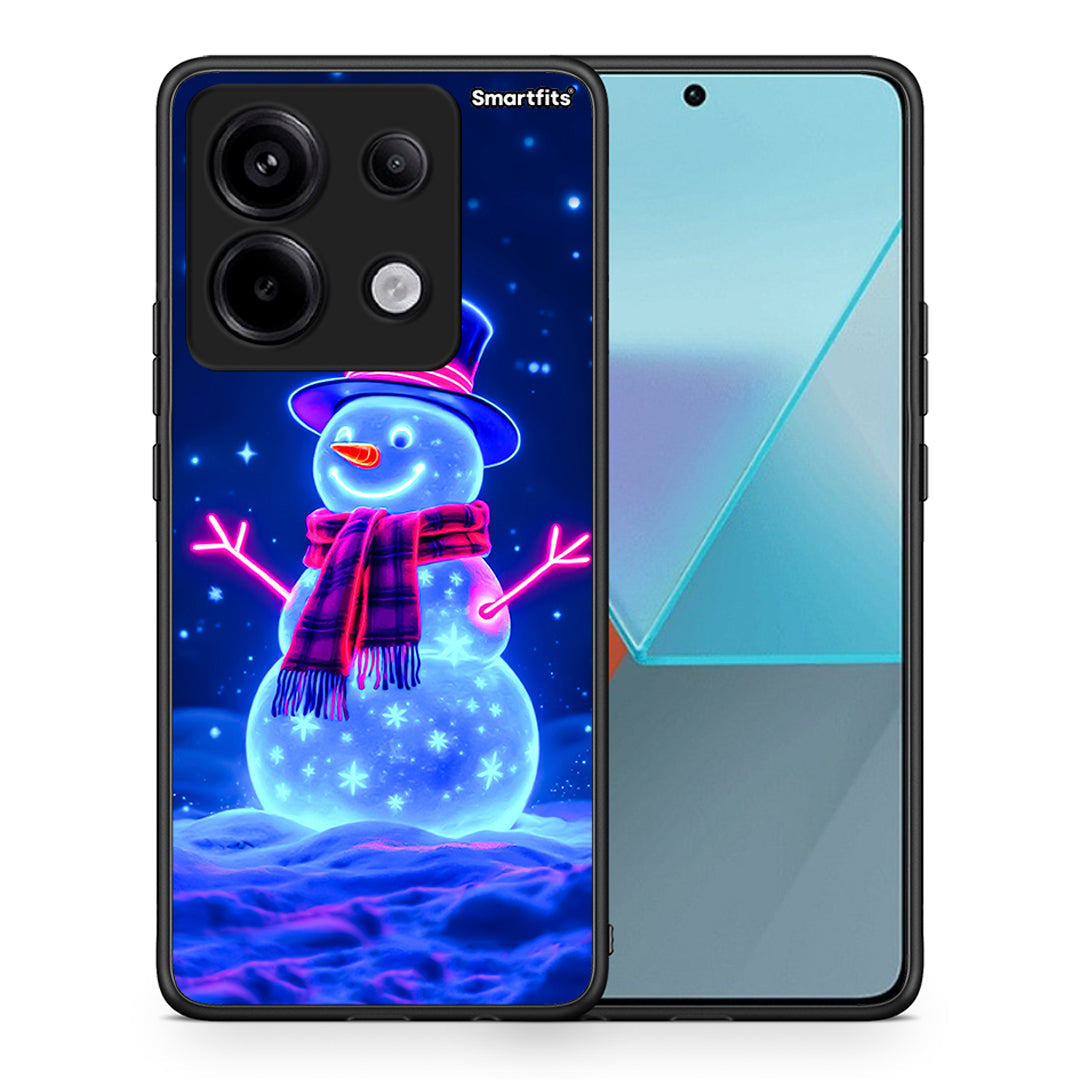 Θήκη Xiaomi Redmi Note 13 Pro 5G Christmas Neon Snowman από τη Smartfits με σχέδιο στο πίσω μέρος και μαύρο περίβλημα | Xiaomi Redmi Note 13 Pro 5G Christmas Neon Snowman case with colorful back and black bezels