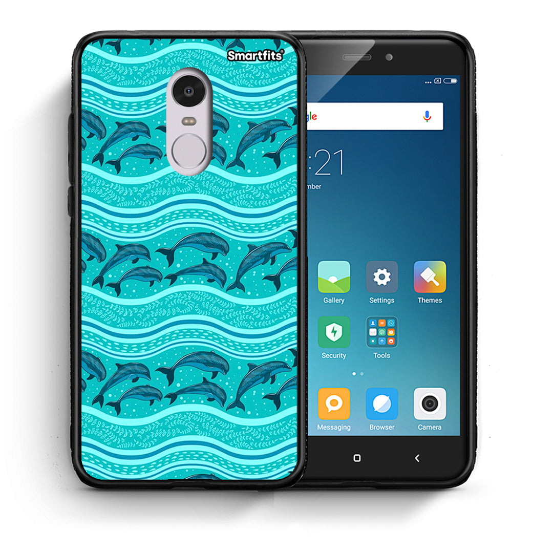 Θήκη Xiaomi Redmi Note 4/4X Swimming Dolphins από τη Smartfits με σχέδιο στο πίσω μέρος και μαύρο περίβλημα | Xiaomi Redmi Note 4/4X Swimming Dolphins case with colorful back and black bezels