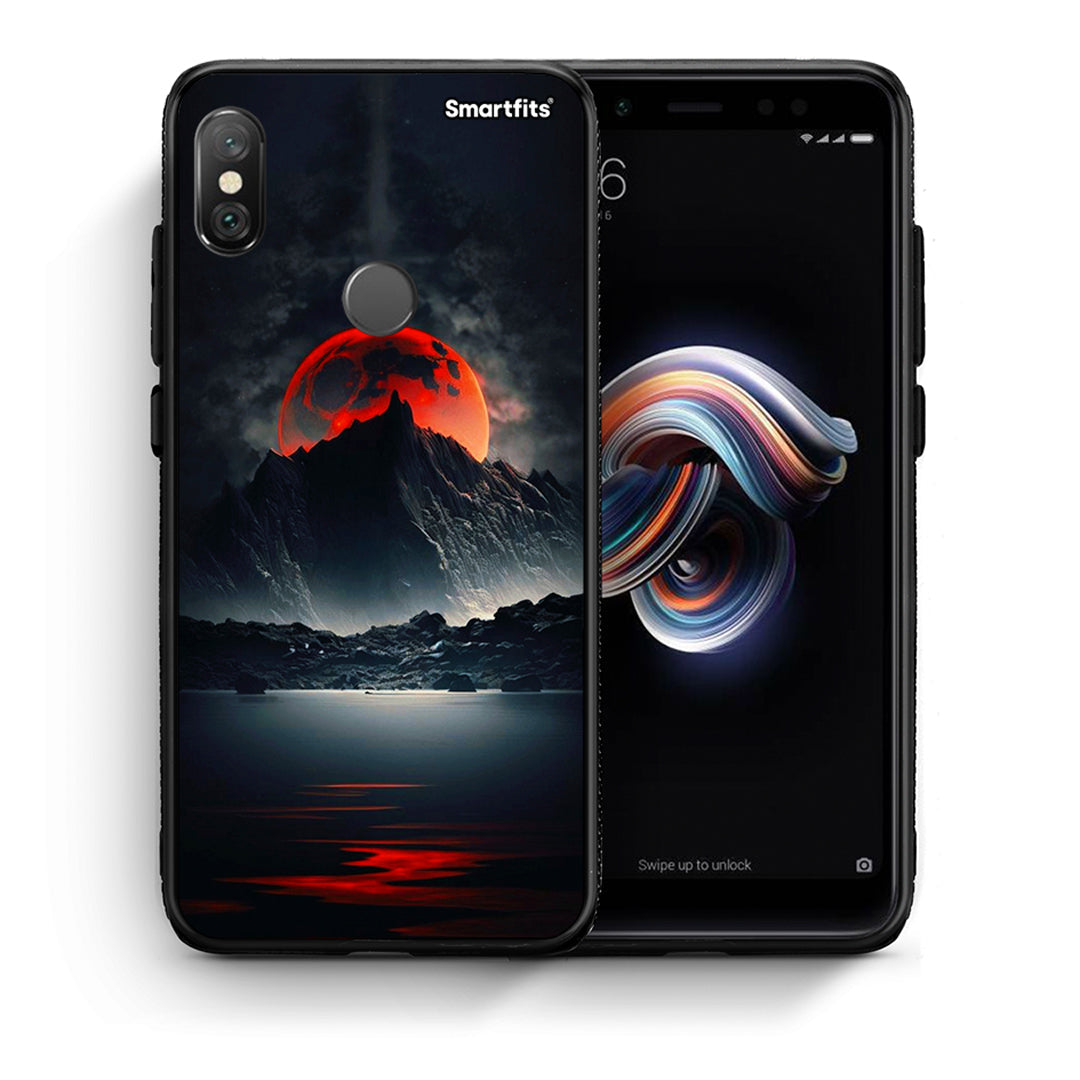 Θήκη Xiaomi Redmi Note 5 Red Full Moon από τη Smartfits με σχέδιο στο πίσω μέρος και μαύρο περίβλημα | Xiaomi Redmi Note 5 Red Full Moon case with colorful back and black bezels