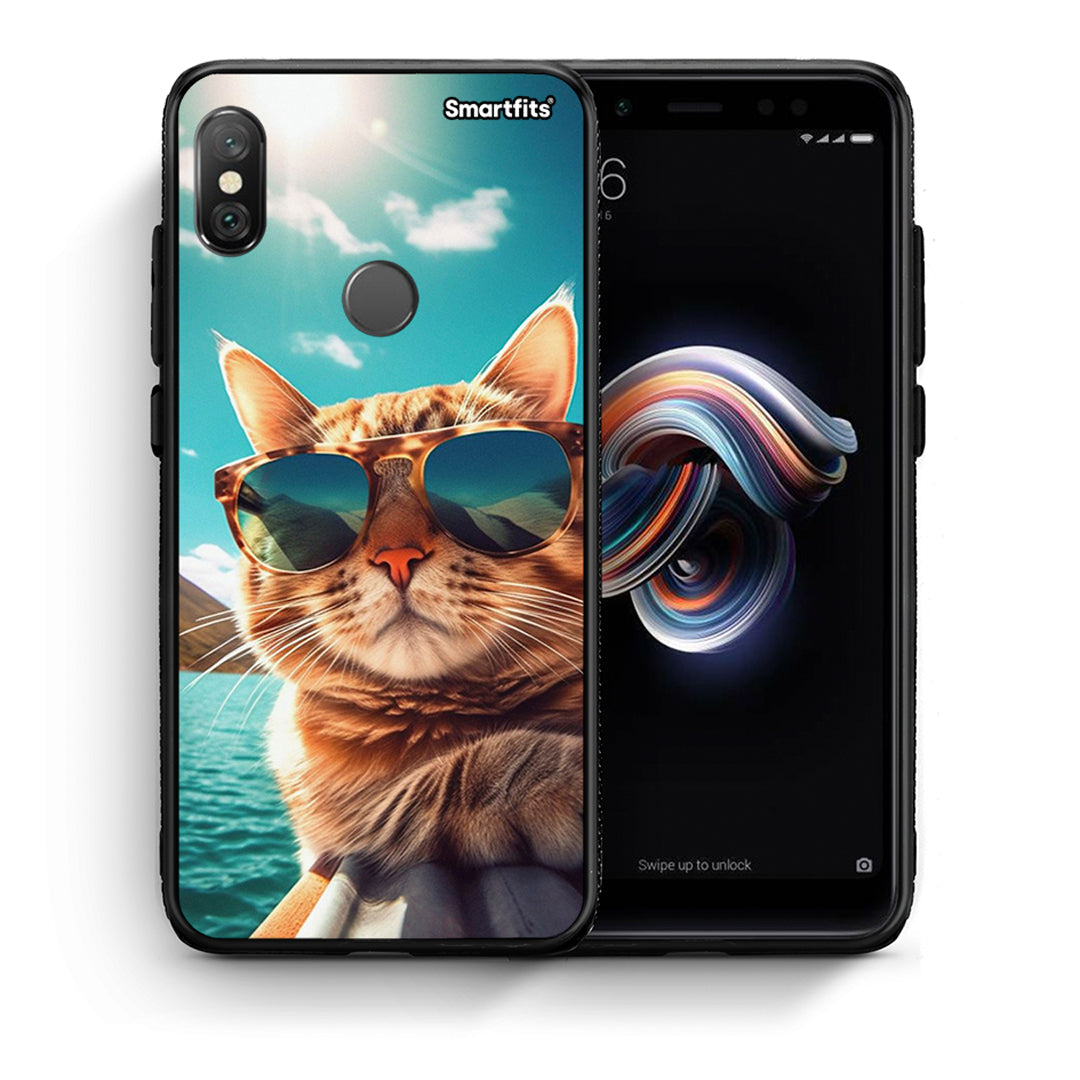 Θήκη Xiaomi Redmi Note 5 Summer Cat από τη Smartfits με σχέδιο στο πίσω μέρος και μαύρο περίβλημα | Xiaomi Redmi Note 5 Summer Cat case with colorful back and black bezels