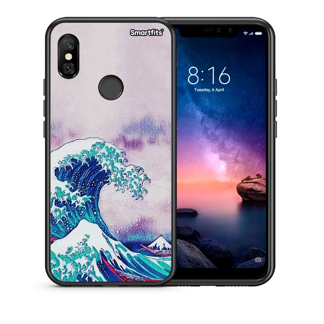 Θήκη Xiaomi Redmi Note 6 Pro Blue Waves από τη Smartfits με σχέδιο στο πίσω μέρος και μαύρο περίβλημα | Xiaomi Redmi Note 6 Pro Blue Waves case with colorful back and black bezels