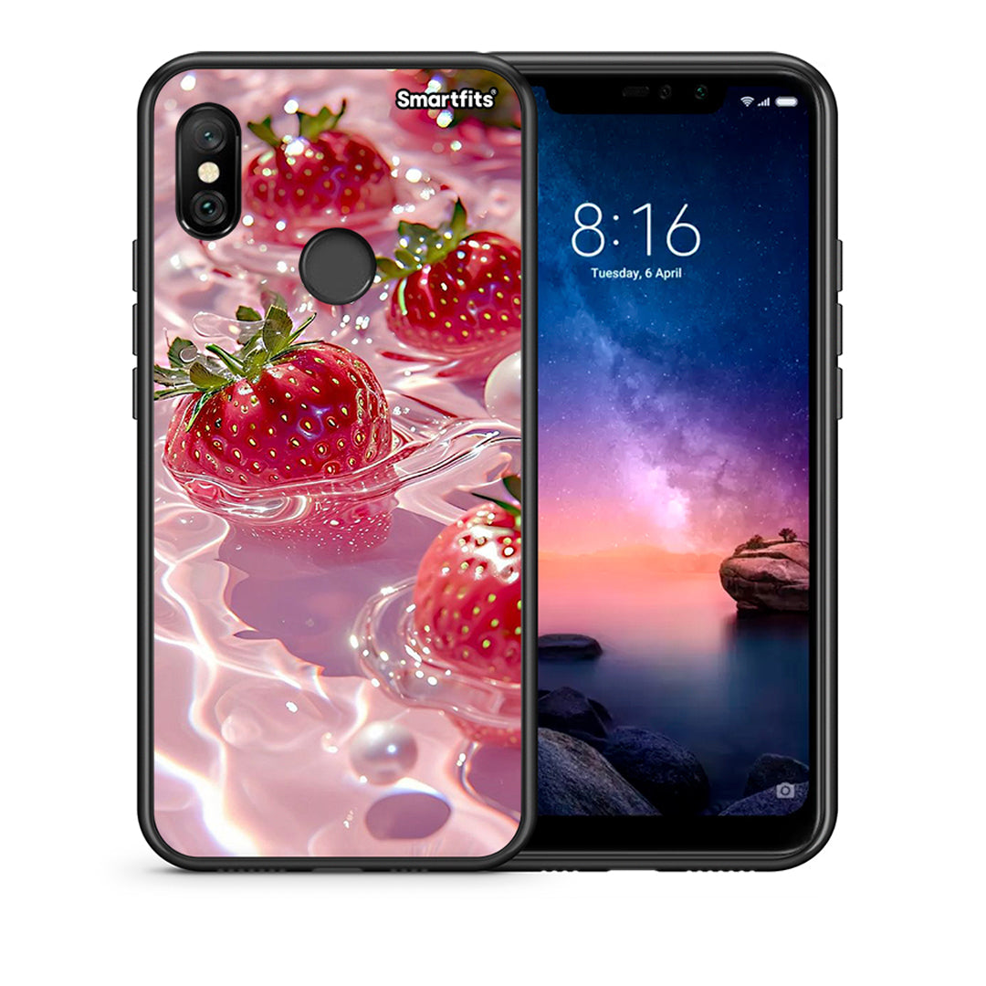Θήκη Xiaomi Redmi Note 6 Pro Juicy Strawberries από τη Smartfits με σχέδιο στο πίσω μέρος και μαύρο περίβλημα | Xiaomi Redmi Note 6 Pro Juicy Strawberries case with colorful back and black bezels