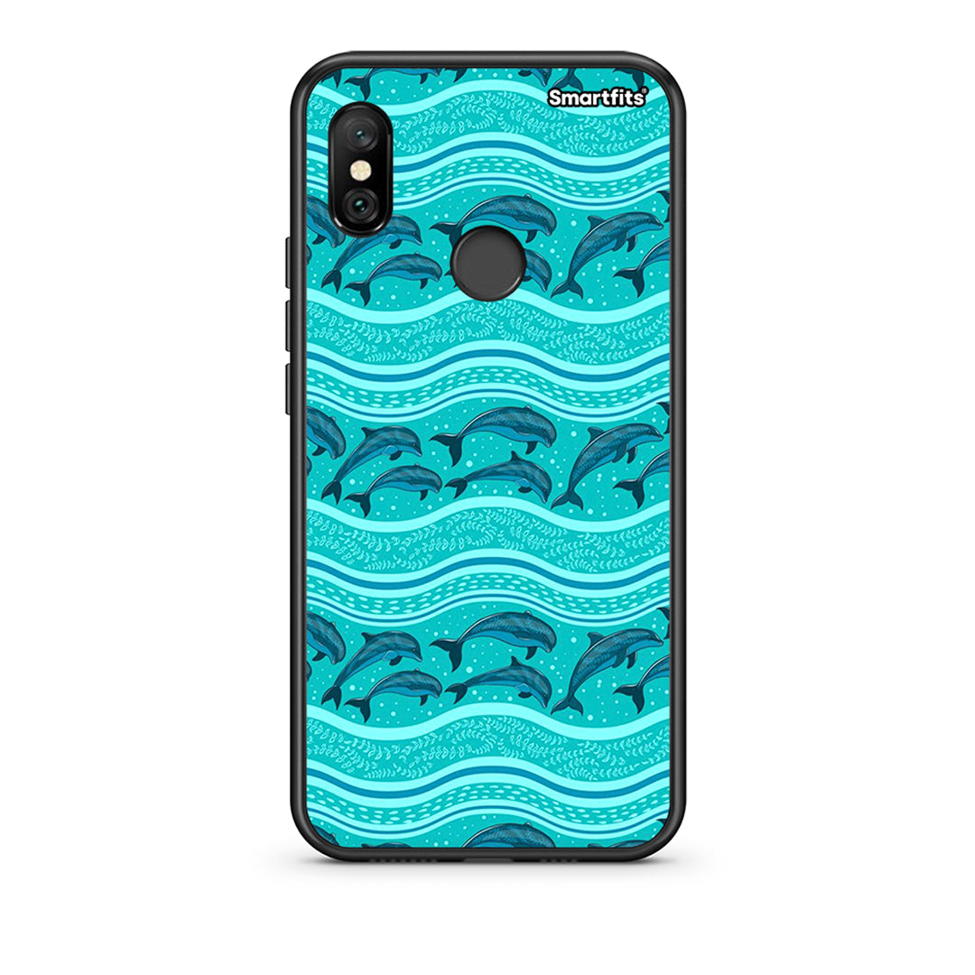 Xiaomi Redmi Note 6 Pro Swimming Dolphins θήκη από τη Smartfits με σχέδιο στο πίσω μέρος και μαύρο περίβλημα | Smartphone case with colorful back and black bezels by Smartfits