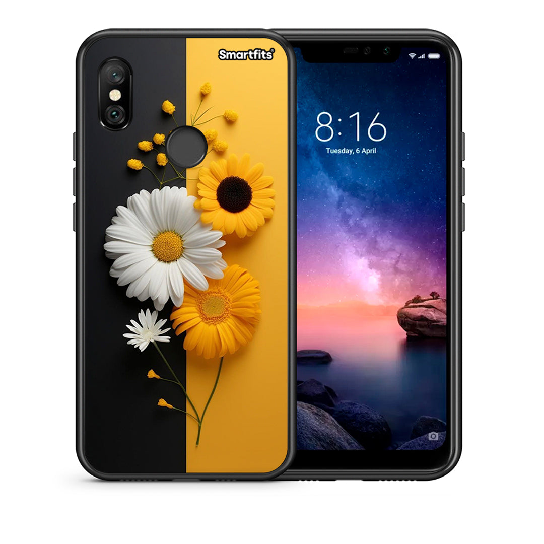 Θήκη Xiaomi Redmi Note 6 Pro Yellow Daisies από τη Smartfits με σχέδιο στο πίσω μέρος και μαύρο περίβλημα | Xiaomi Redmi Note 6 Pro Yellow Daisies case with colorful back and black bezels