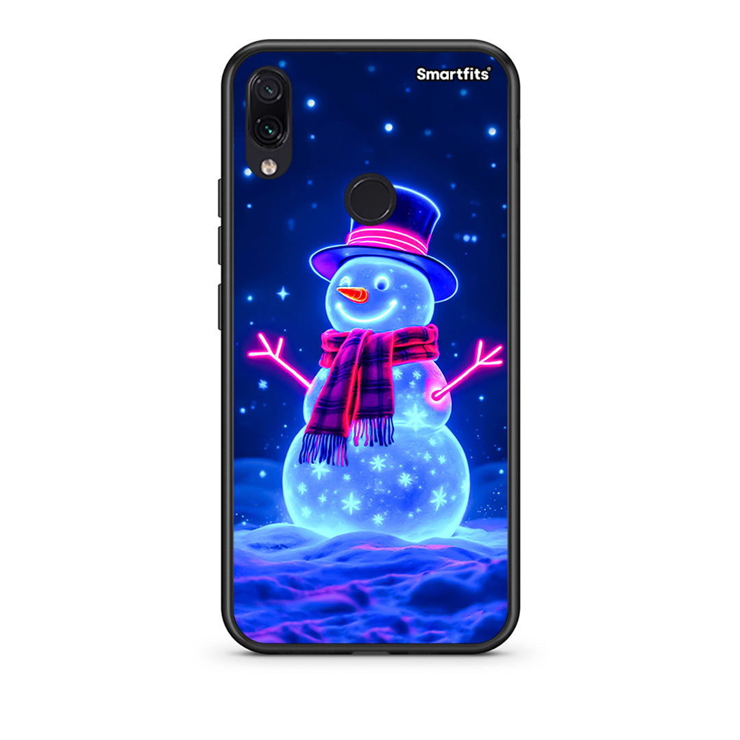 Xiaomi Redmi Note 7 Christmas Neon Snowman θήκη από τη Smartfits με σχέδιο στο πίσω μέρος και μαύρο περίβλημα | Smartphone case with colorful back and black bezels by Smartfits