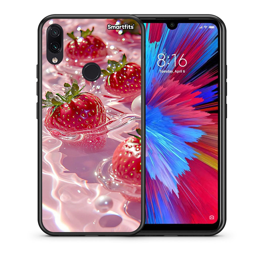 Θήκη Xiaomi Redmi Note 7 Juicy Strawberries από τη Smartfits με σχέδιο στο πίσω μέρος και μαύρο περίβλημα | Xiaomi Redmi Note 7 Juicy Strawberries case with colorful back and black bezels