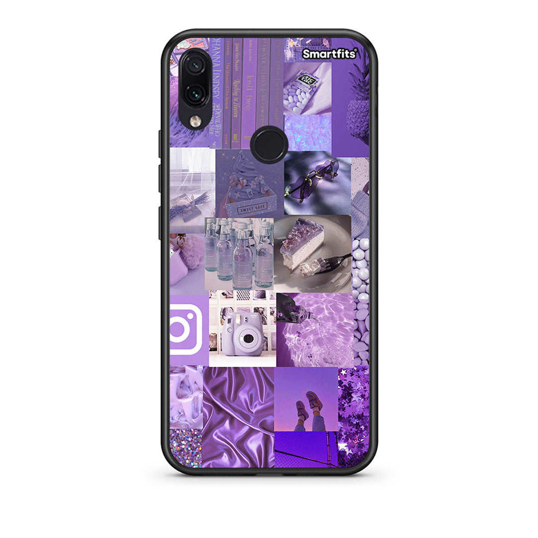 Xiaomi Redmi Note 7 Purple Aesthetic Collage θήκη από τη Smartfits με σχέδιο στο πίσω μέρος και μαύρο περίβλημα | Smartphone case with colorful back and black bezels by Smartfits