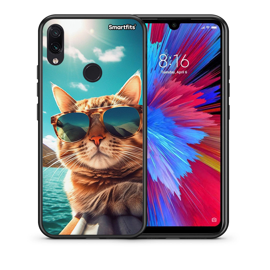 Θήκη Xiaomi Redmi Note 7 Summer Cat από τη Smartfits με σχέδιο στο πίσω μέρος και μαύρο περίβλημα | Xiaomi Redmi Note 7 Summer Cat case with colorful back and black bezels